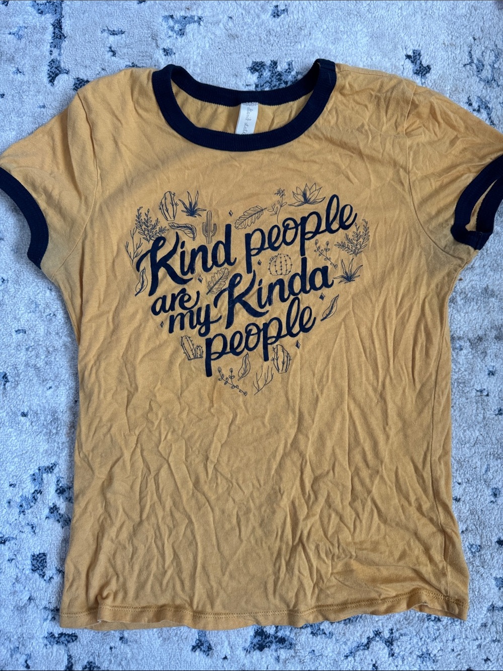 Kind People Graphic Ringer Tee - Mustard with navy trim